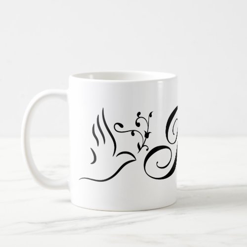 Flying Peace Dove Olive Branch White Background Coffee Mug