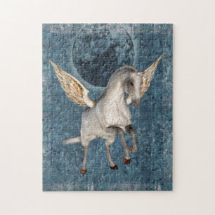 Flying Pegasus Blue Moon Fantasy Horse Art Jigsaw Puzzle