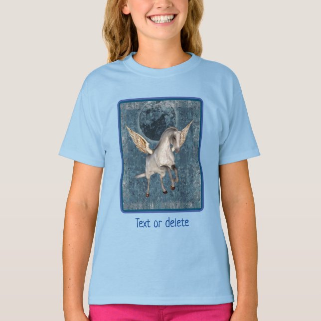 Flying Pegasus Blue Moon Fantasy Horse Art   T-Shirt (Front)