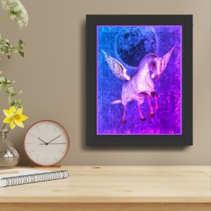 Flying Pegasus Blue Moon Fantasy Horse Framed Art