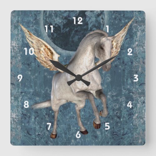 Flying Pegasus Horse Fantasy Art Square Wall Clock