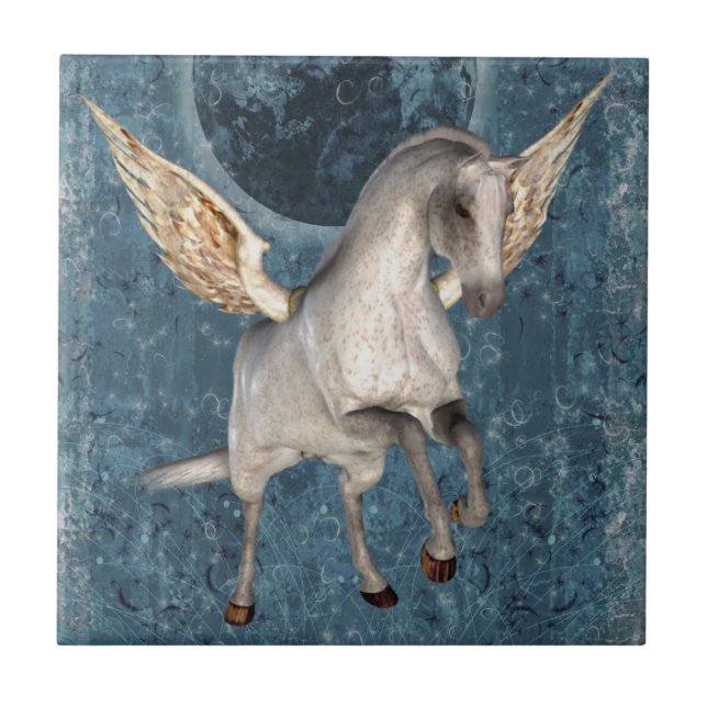 Flying Pegasus Horse Fantasy Art Tile (Front)