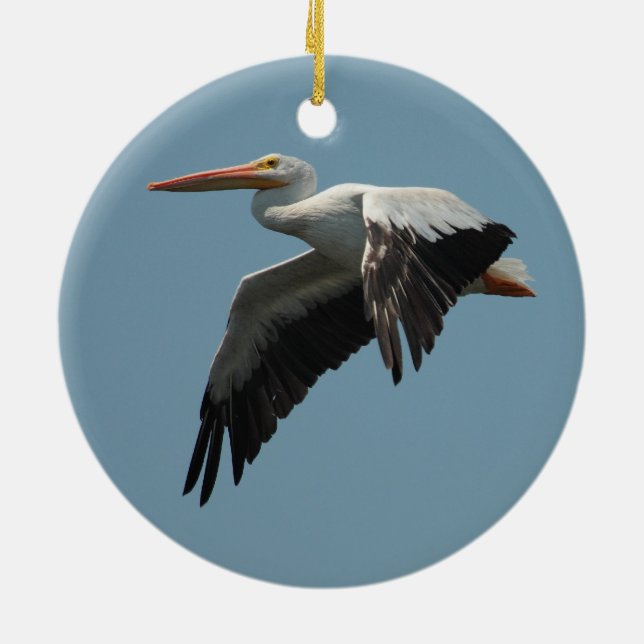 Flying Pelican 5 Ceramic Ornament (Back)