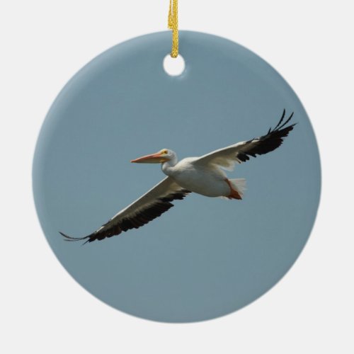 Flying Pelican 8 Ceramic Ornament
