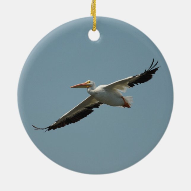Flying Pelican 8 Ceramic Ornament (Back)