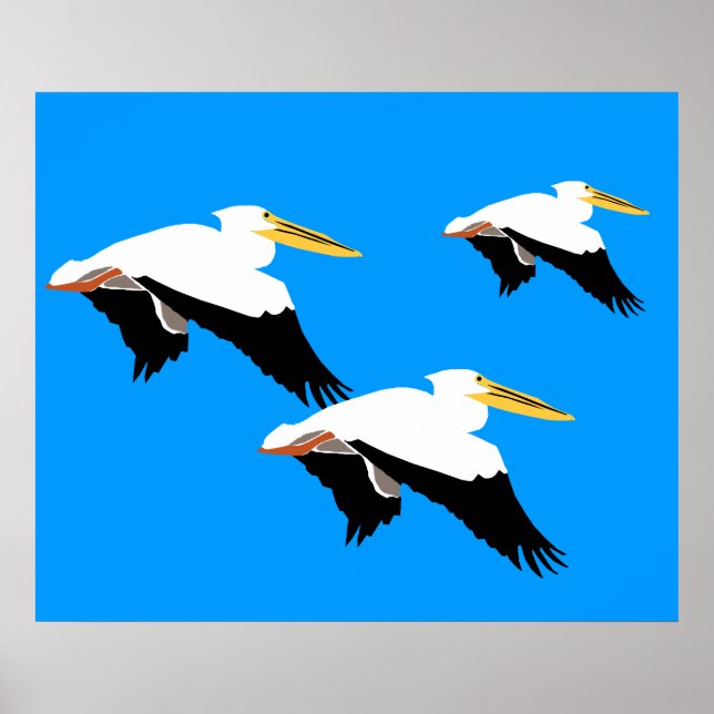 Flying Pelican in Blue Oval Poster (Front)