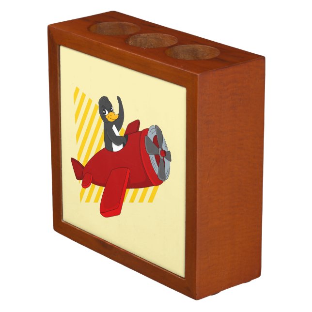 Flying penguin cartoon desk organizer (Angled)