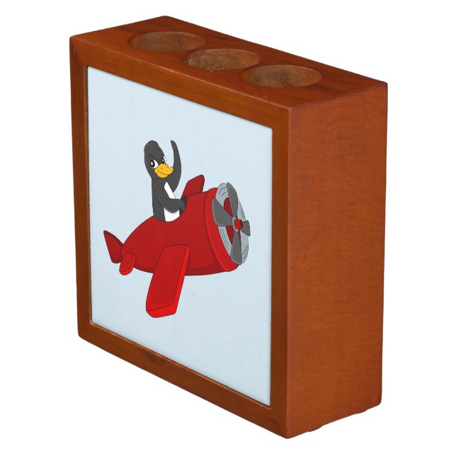 Flying penguin cartoon desk organizer (Angled)