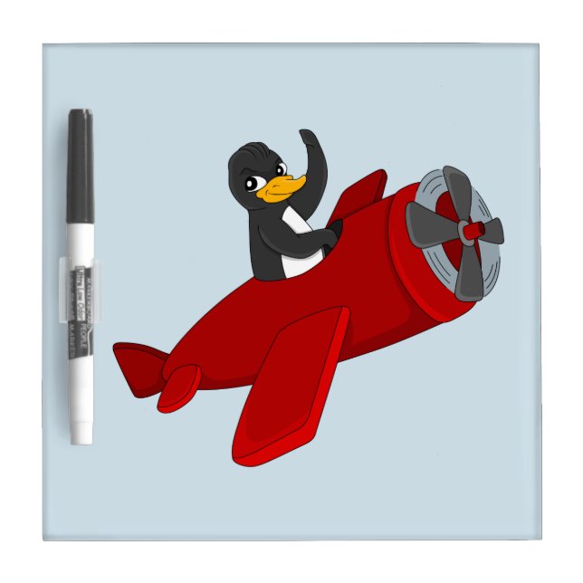 Flying penguin cartoon dry erase board (Front)