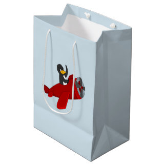 Flying penguin cartoon medium gift bag