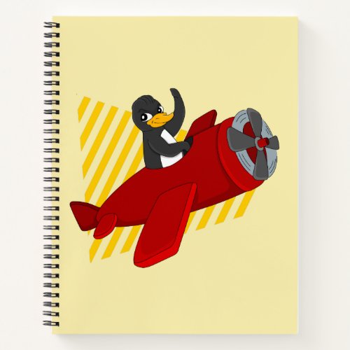 Flying penguin cartoon notebook