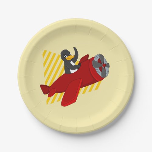 Flying penguin cartoon paper plates