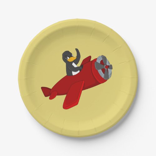 Flying penguin cartoon paper plates