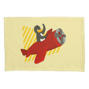 Flying penguin cartoon pillow case