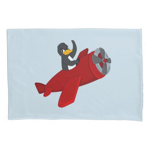 Flying penguin cartoon pillow case