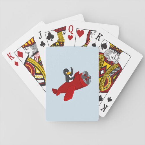Flying penguin cartoon playing cards