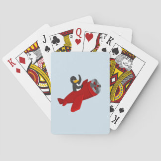 Flying penguin cartoon playing cards