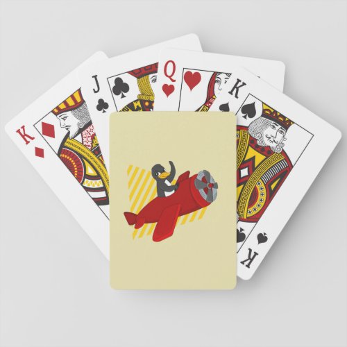 Flying penguin cartoon playing cards