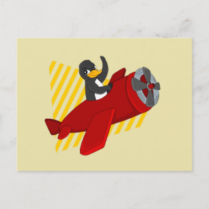 Flying penguin cartoon postcard