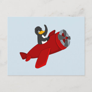 Flying penguin cartoon postcard