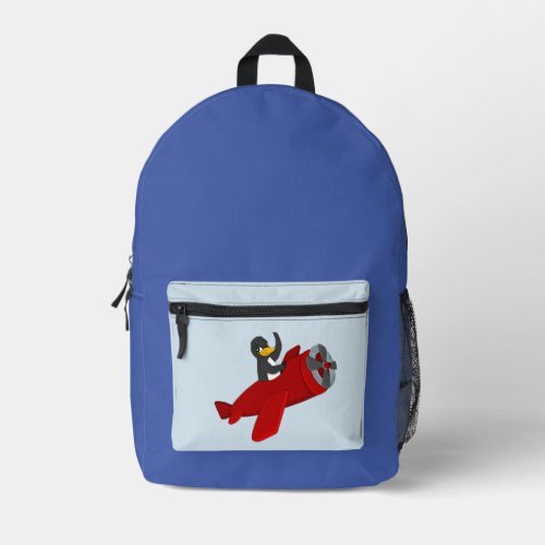 Flying penguin cartoon  printed backpack