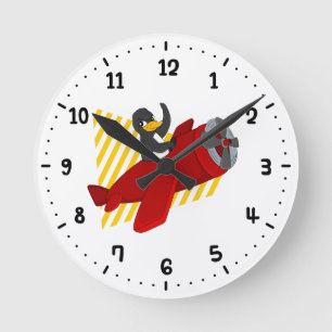 Flying penguin cartoon round clock