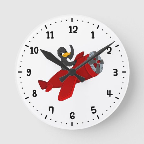 Flying penguin cartoon round clock