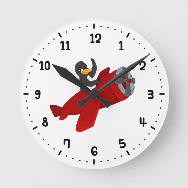 Flying penguin cartoon round clock (Front)