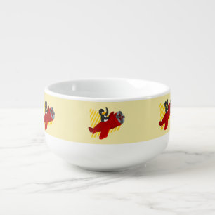 Flying penguin cartoon soup mug