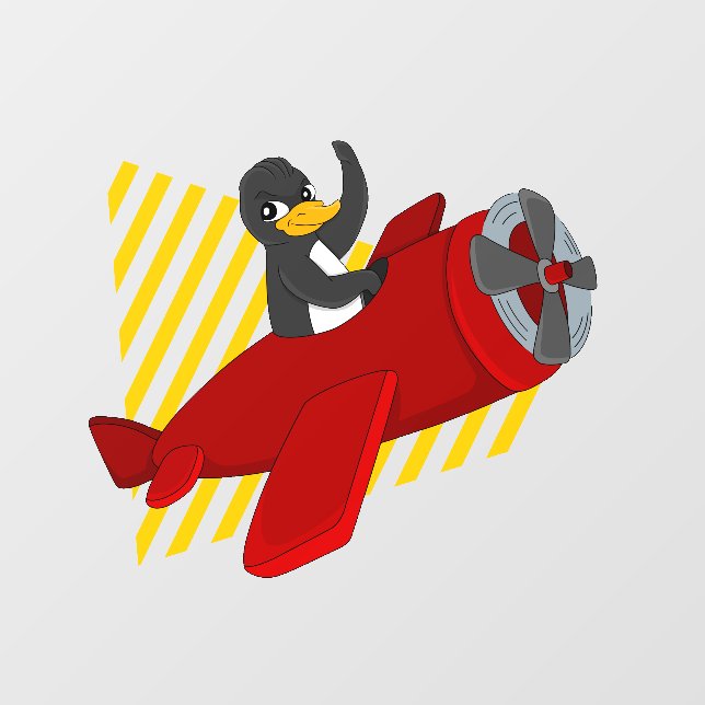 Flying penguin cartoon  wall decal  (Front)