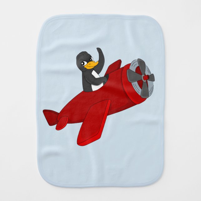Flying penguing cartoon baby burp cloth (Front)
