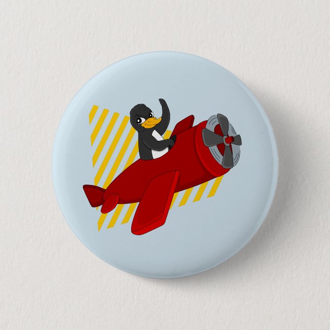 Flying penguing cartoon button (Front)
