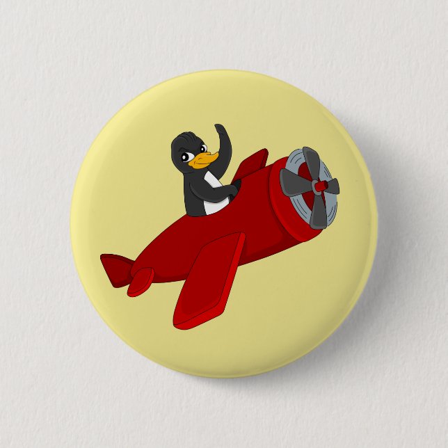Flying penguing cartoon button (Front)