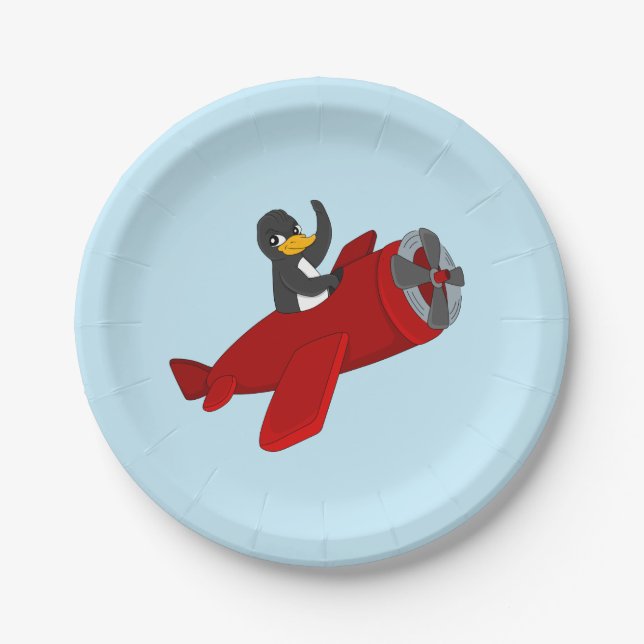 Flying penguing cartoon paper plates (Front)