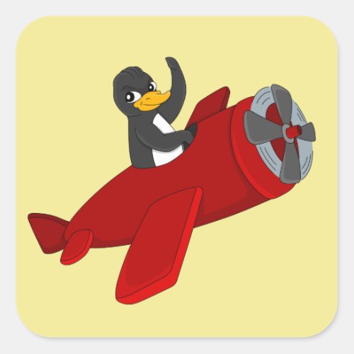 Flying penguing cartoon square sticker