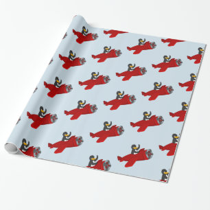 Flying penguing cartoon wrapping paper