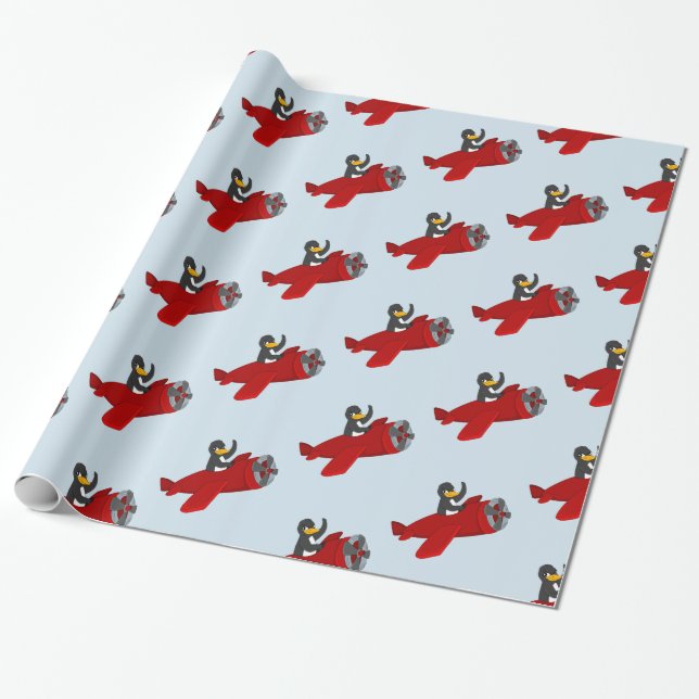 Flying penguing cartoon wrapping paper (Unrolled)