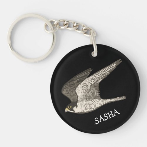 Flying Peregrine Falcon Colored Pencil CUSTOM NAME Keychain