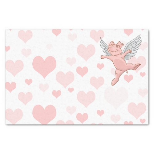 Flying Pig and Pink Hearts Tissue Paper