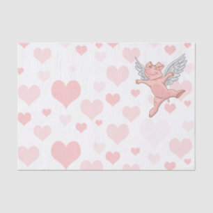 Flying Pig and Pink Hearts Tissue Paper