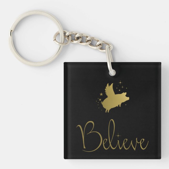 Flying Pig-Believe Keychain (Front)