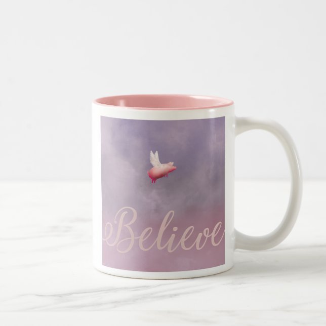 Flying Pig-Believe Two-Tone Coffee Mug (Right)