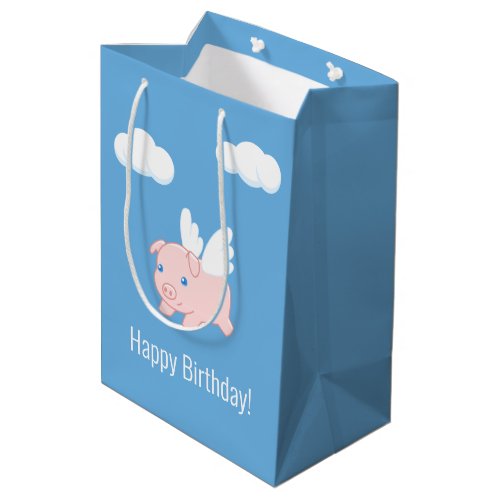 Flying Pig Birthday Blue Medium Gift Bag