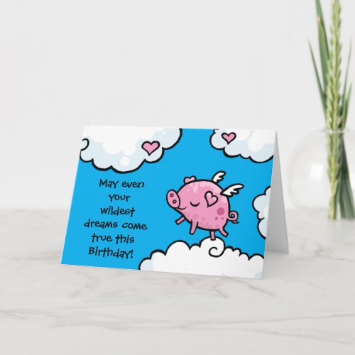 Flying pig birthday dreams card template