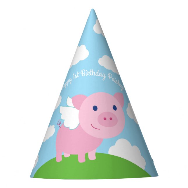 Flying Pig Birthday Party Hat (Front)