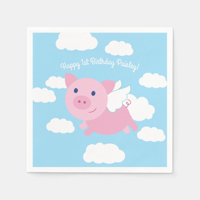 Flying Pig Birthday Party Kids Napkins (Front)