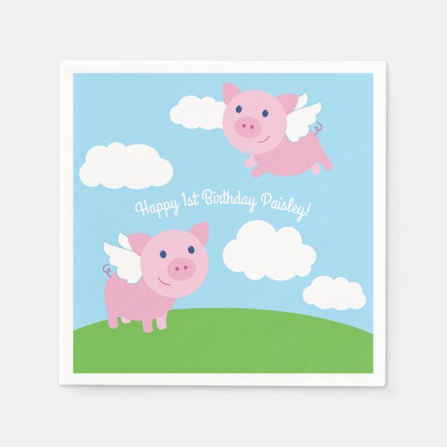 Flying Pig Birthday Party Napkins (Front)