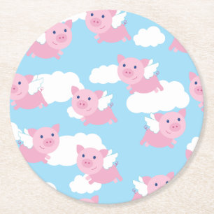 Flying Pig Birthday Party Round Paper Coaster