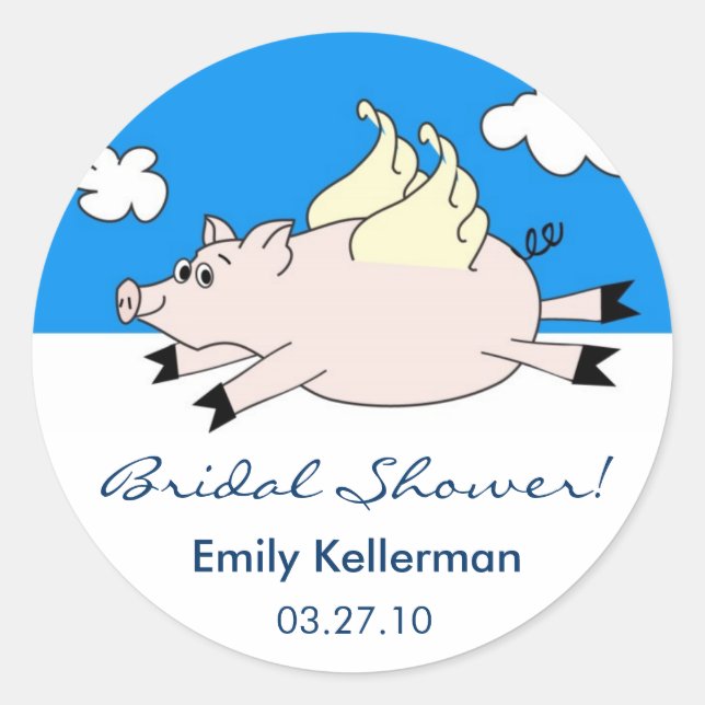 Flying Pig Bridal Shower Stickers (Front)