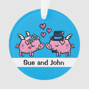 Flying pig bride and groom customizable ornament